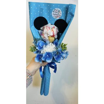   Mickey töltött édességes ballagási csokor -az ár 1 csokorra vonatkozik! kék