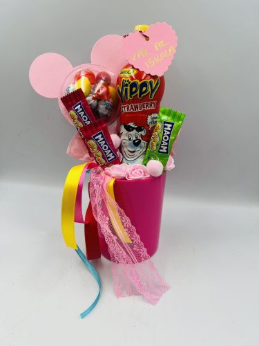 Édességes minnie fejes ballagási box,füles 