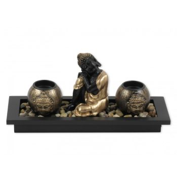  Buddha +2db mécsestartó tálkában 32x12cm