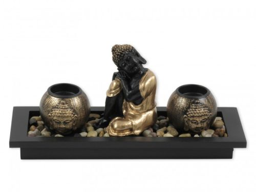  Buddha +2db mécsestartó tálkában 32x12cm