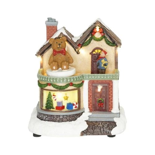 Ajándékbolt, forgó macival, LED-es 13x10,5x13,8 cm