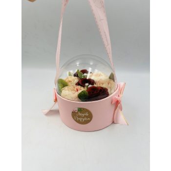    Anyák napi virágbox búrával – elegáns rózsaszín ajándékdobozban