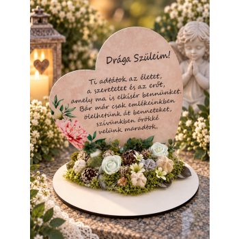   Nagy talpas szív – „Drága Szüleim” kegyeleti dísz – 19,2 × 20 cm