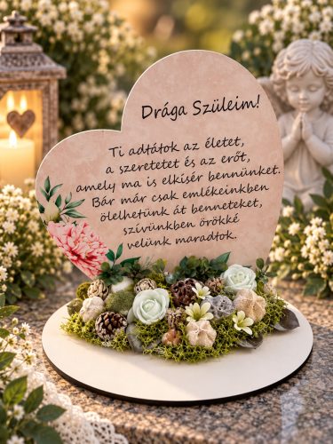 Nagy talpas szív – „Drága Szüleim” kegyeleti dísz – 19,2 × 20 cm