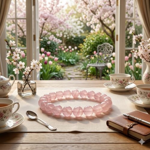 Rózsakvarc ásvány karkötő – természetes kőből