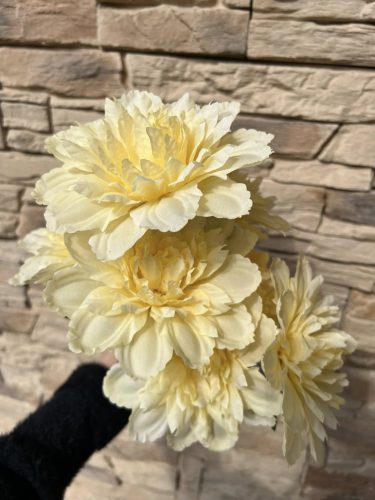 Dália művirág csokor – 45 cm, 7 virágos, halványsárga