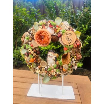 Őszi sünis ajtódísz