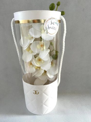 Orchidea dekor fehér dobozban
