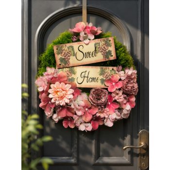   „Sweet Home” virágos ajtódísz – 30 cm őszi ajtódísz művirágokkal