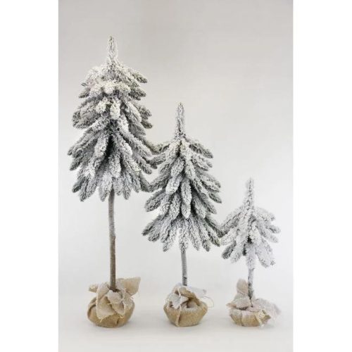 Fenyőfa zsákban, havas 130, 100, 60 cm a szett 3 db fát tartalmaz