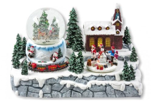 LEDes világító havazós gömb – zenélő, forgó hóforgató (33×20 cm)