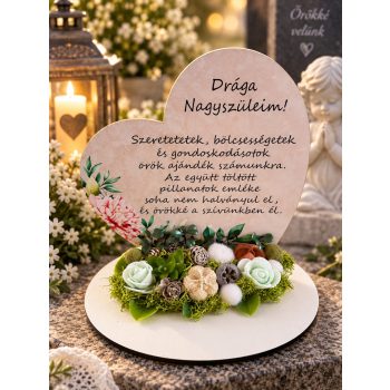   Nagy talpas szív – „Drága Nagyszüleim” kegyeleti dísz – 19,2 × 20 cm