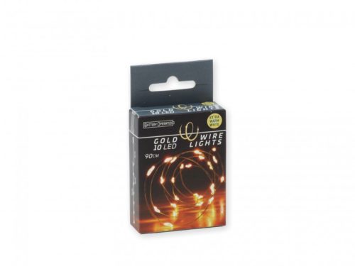 10 LEDes fényfüzér aranydrót extra melegfehér 90+10cm 