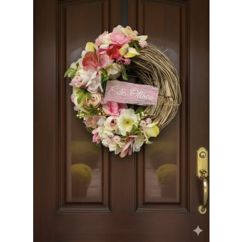 Művirágos ajtódísz különleges alappal 