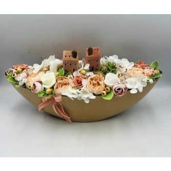   Asztaldísz bézs csónak kaspóban – 35 cm, házikós dekoráció