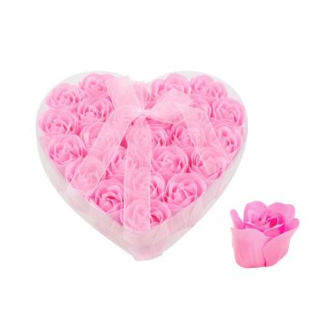 Szappanrózsa szett rózsaszín szív dobozban 24db 4cm