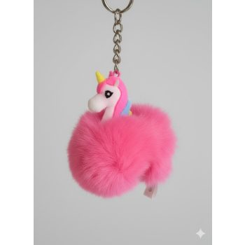   Rózsaszín gombos unikornis kulcstartó – pink színű, aranyos kiegészítő