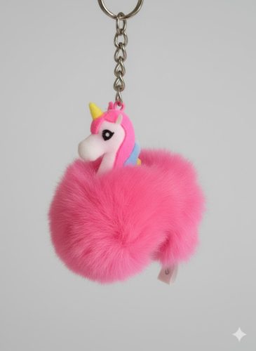 Rózsaszín gombos unikornis kulcstartó – pink színű, aranyos kiegészítő
