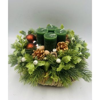   Különleges adventi dísz vessző alapon – 4 db zöld gyertyával