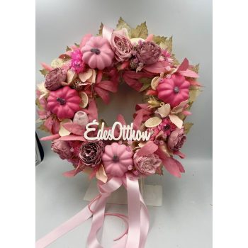 Rózsaszín fehér tökkel ,őszi ajtódísz extra nagy 