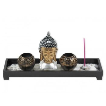  Buddha +2db mécsestartó +füstölőtartó tálkában 38cm