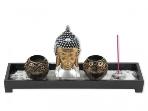  Buddha +2db mécsestartó +füstölőtartó tálkában 38cm