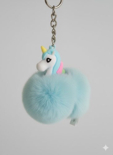 Halványkék gombos unikornis kulcstartó – aranyos, játékos kiegészítő