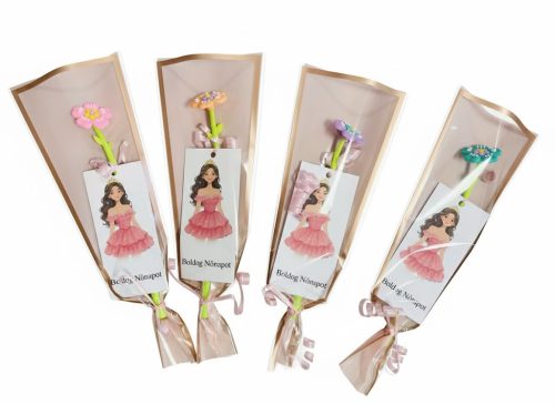 Virág formájú toll  díszcsomagolással és blankettával