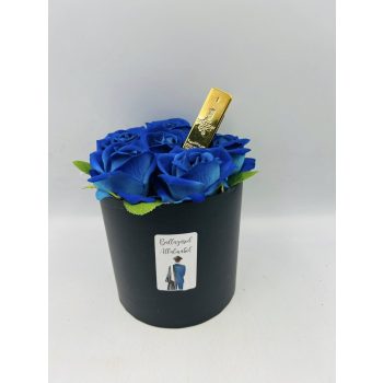   Ballagási virágbox Rabanne 1 Million Eau de Toilette 5 ml miniparfümmel – kék virágos ajándékdoboz