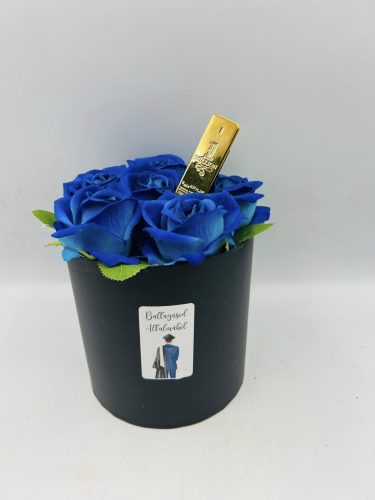 Ballagási virágbox Rabanne 1 Million Eau de Toilette 5 ml miniparfümmel – kék virágos ajándékdoboz