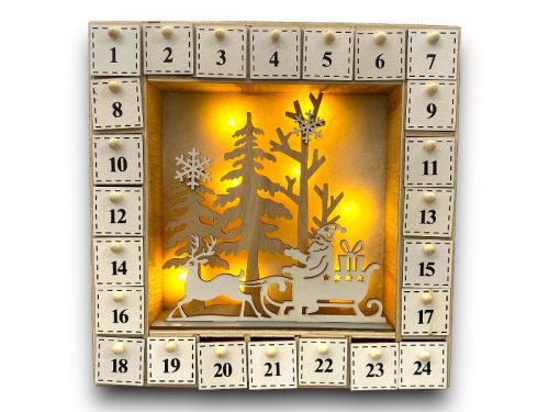 Karácsonyi / adventi kalendárium LED fénnyel Leírás: 26*26*6cm naptár