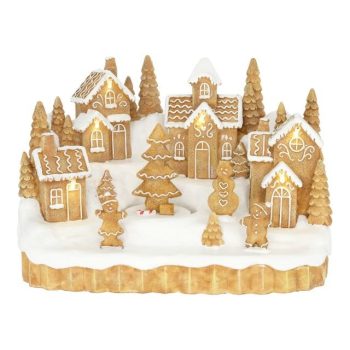   Dioráma mézeskalács falu mozgó fenyővel, LED-es 24,5x16x16,3 cm