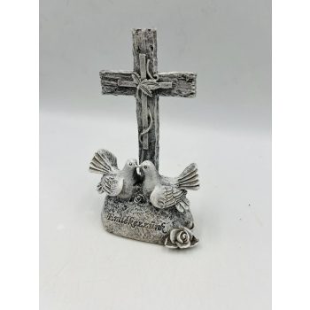  Sírdísz kereszt+galambok "Emlékezzünk" 15cm