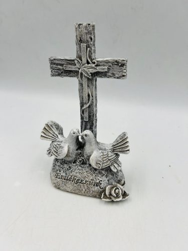 Sírdísz kereszt+galambok "Emlékezzünk" 15cm