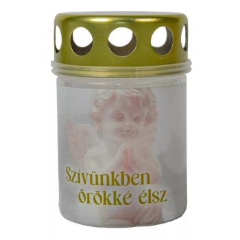   Szívünkben örökké élsz felirattal műanyag mécses fém tetővel 60gr 9cm