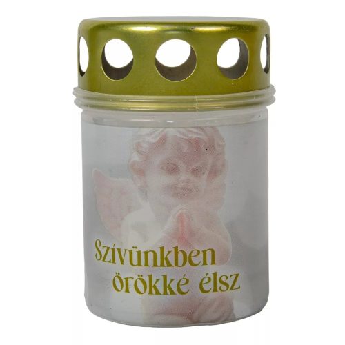 Szívünkben örökké élsz felirattal műanyag mécses fém tetővel 60gr 9cm