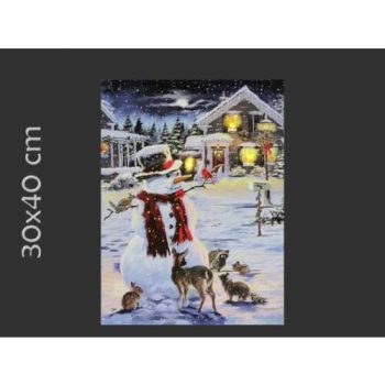 45 LEDes világító falikép hóember + állatok 30x40cm