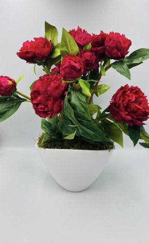 Bazsarózsás vagy peony asztaldísz -élethű művirág kerámia kaspóban