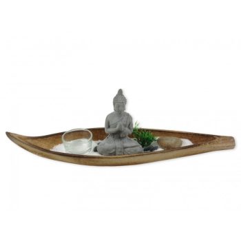 Buddha +mécsestartó csónakban 37cm