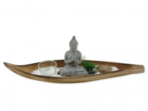 Buddha +mécsestartó csónakban 37cm