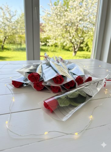 díszcsomagolással szappanrózsa piros