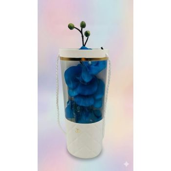   Kék orchidea dekor díszdobozban – választható felirattal