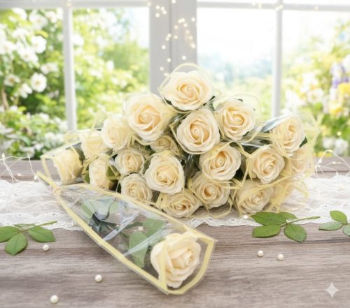 Szappanrózsa díszcsomagolással  krém sárga szín