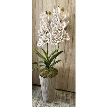 Különleges orchidea padlóvázában rattan bézs kaspóval