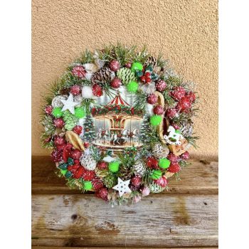Karácsonyi ajtódísz – körhinta mintás, 24 cm