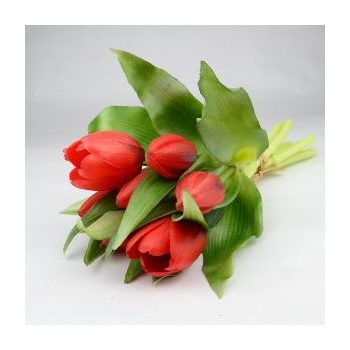   Élethű REAL TOUCH EXTRA Tulipán Művirág 7 szálas csokorban 28cm #piros