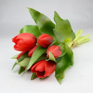 Élethű REAL TOUCH EXTRA Tulipán Művirág 7 szálas csokorban 28cm #piros
