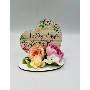   Anyáknapi Kis talpas szív- Boldog anyák napját/ virágos 13,2x12,8cm
