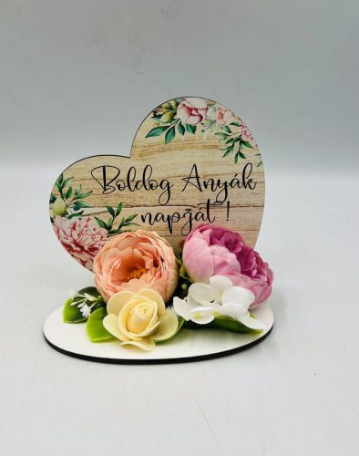 Anyáknapi Kis talpas szív- Boldog anyák napját/ virágos 13,2x12,8cm
