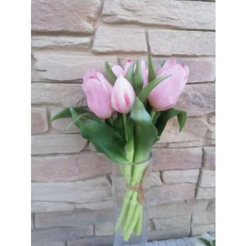   Élethű gumi Tulipán Művirág 7 szálas csokorban 28cm #rózsaszín  
